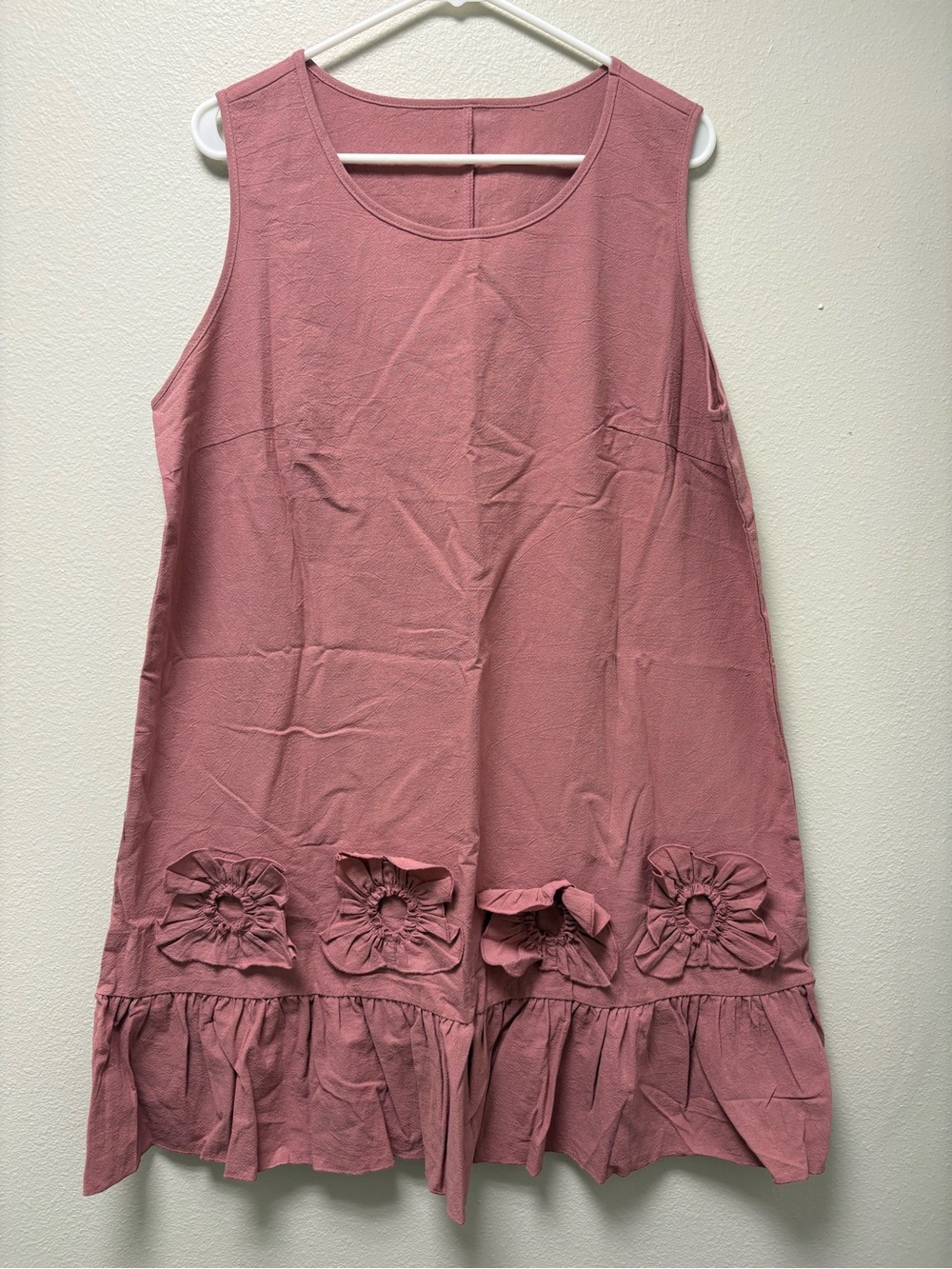 SHEIN Women XL Rose Pink Solid Shift Dress Sleeveless Ruffle Hem Pullover Flower